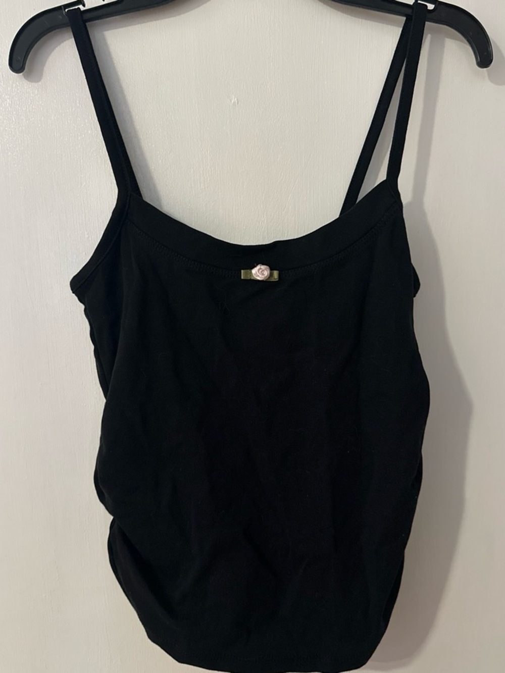 Cotton On Black Spaghetti-Strap Tank with Pink Rose Accent